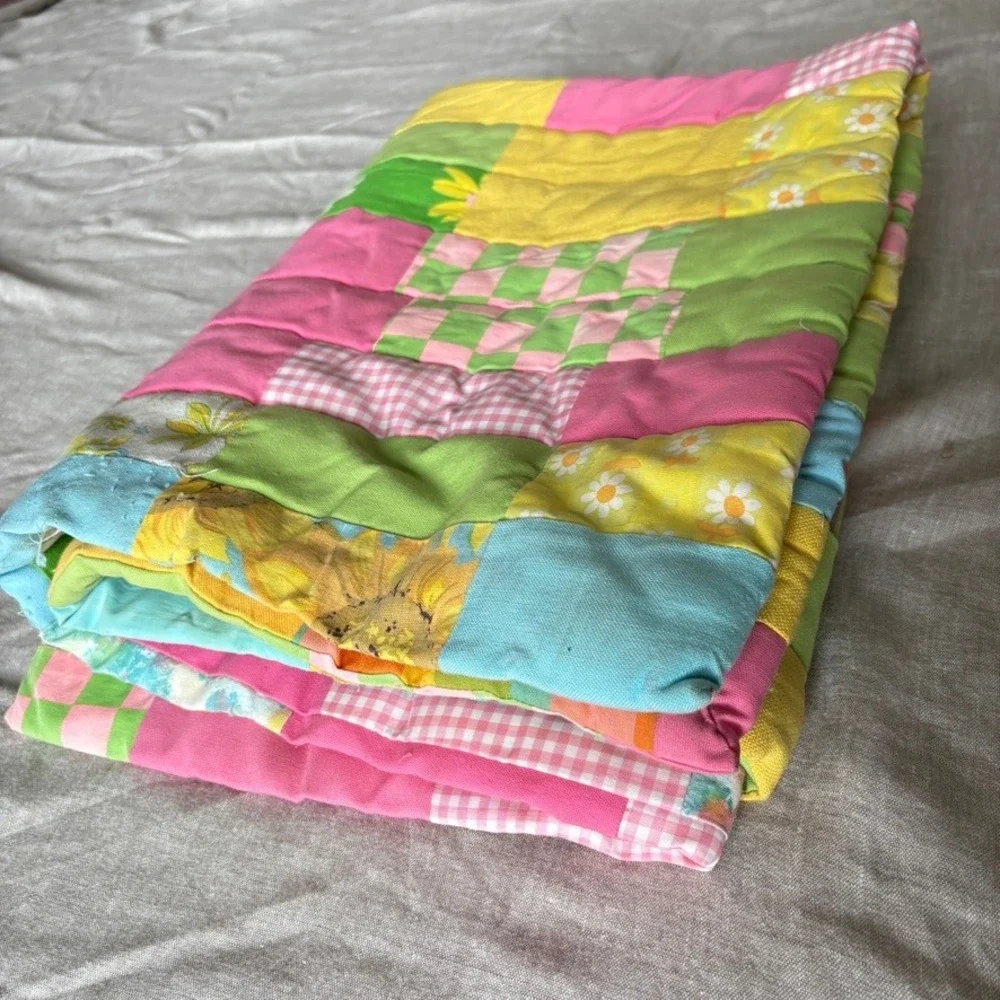Vintage Handmade Patchwork Quilt Baby Toddler Play Mat Throw Blanket Twee Whimsy